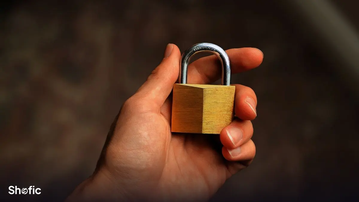 A padlock icon on a laptop screen representing a safe purchase