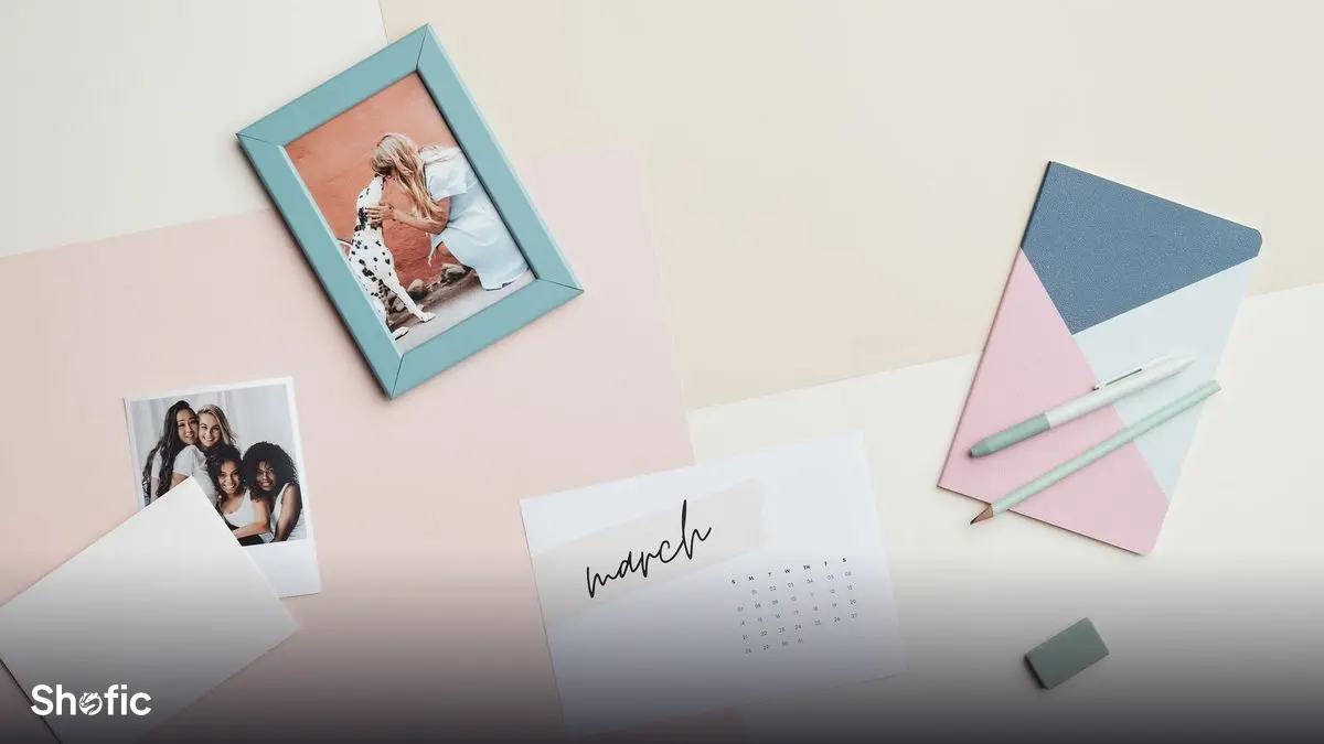 A content creator’s desk arranged for a flat-lay photo