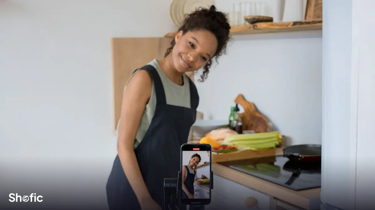 A creator filming vertical video indoors