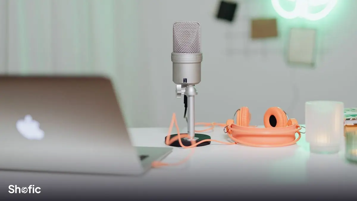A microphone and headset on a streaming desk